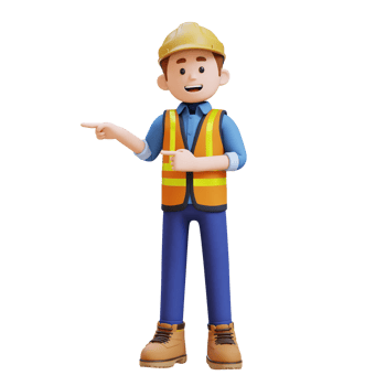 3D Construction Worker Character Pointing to the Right Pose png