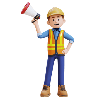 3D Construction Worker Character Holding Megaphone png
