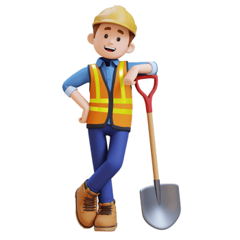 3D Construction Worker Character Lying on a Shovel png