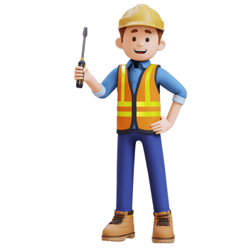 3D Construction Worker Character Holding Screwdriver in Confident Pose png