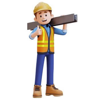 3D Construction Worker Character Carrying steel on Shoulder png