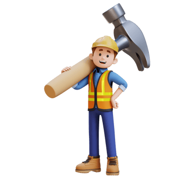 3D Construction Worker Character Carrying Big Hammer on Shoulder png