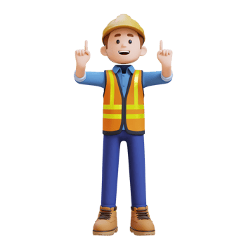3D Construction Worker Character Pointing Upward png