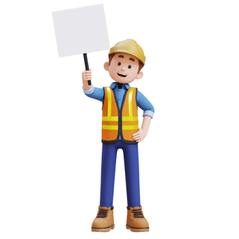 3D Construction Worker Character Holding Empty Placard png
