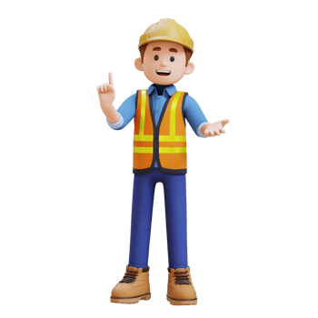 3D Construction Worker Character Explaining Pose png