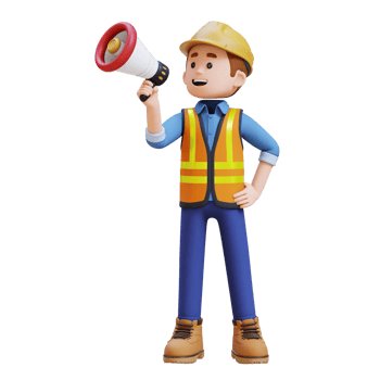3D Construction Worker Character Holding Megaphone png