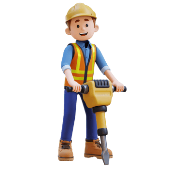 3D Construction Worker Character Working with Jackhammer png