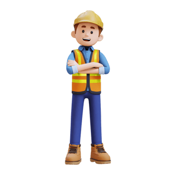 3D Construction Worker Character Crossed Arms Pose png