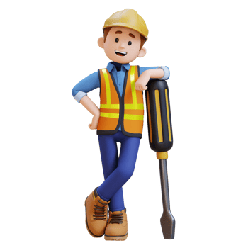 3D Construction Worker Character Lying on Big Screwdriver png