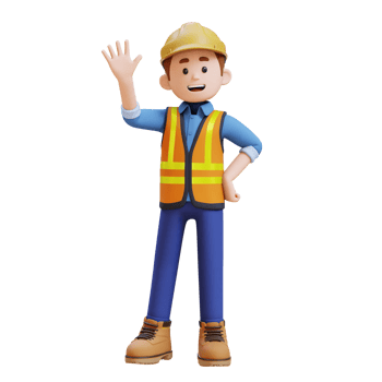 3D Construction Worker Character Waving Hand Pose png