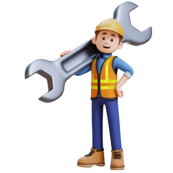 3D Construction Worker Character Carrying Big Wrench on Shoulder png