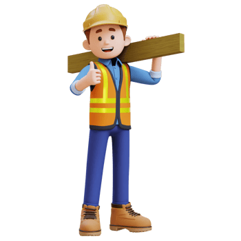 3D Construction Worker Character Carrying Wood Planks on Shoulder png