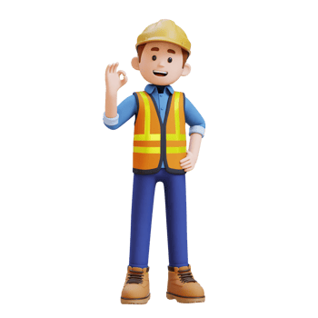3D Construction Worker Character with OK Sign Hand Pose png