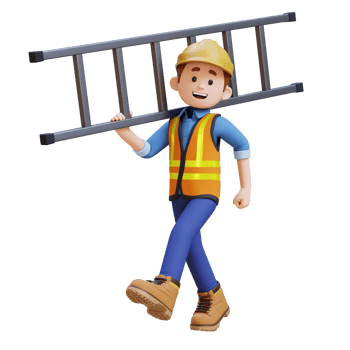 3D Construction Worker Character Walking and Carrying Ladder on Shoulder png