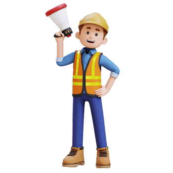 3D Construction Worker Character Holding Megaphone png