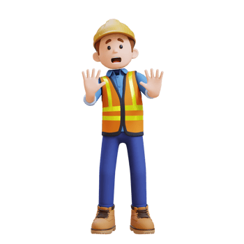 3D Construction Worker Character Fear and Denial Poses png