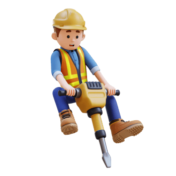 3D Construction Worker Character Working with Jackhammer png