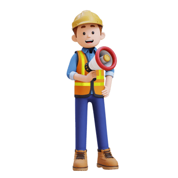 3D Construction Worker Character Holding Megaphone png