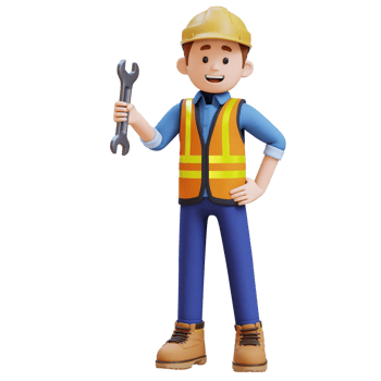 3D Construction Worker Character Holding Wrench in Confident Pose png