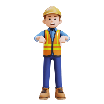 3D Construction Worker Character Pointing Downward png