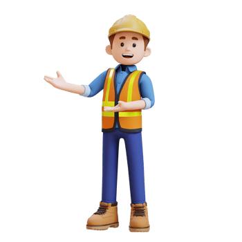 3D Construction Worker Character Presenting to the Right Pose png