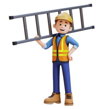 3D Construction Worker Character Carrying Ladder on Shoulder png
