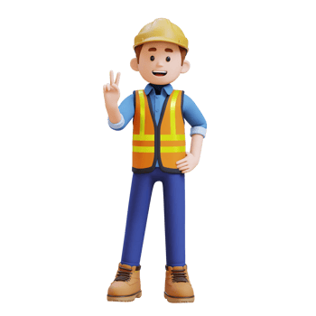 3D Construction Worker Character Giving Peace Hand Sign Pose png