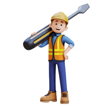3D Construction Worker Character Carrying Big Screwdriver on Shoulder png