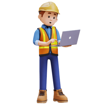 3D Construction Worker Character Working on a Laptop png