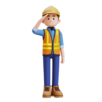 3D Construction Worker Character Salute Pose png