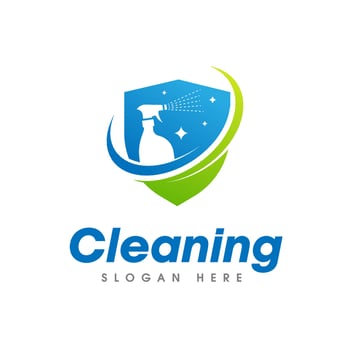 House Cleaning Service Logo. Cleaner spray isolated on shield shape vector