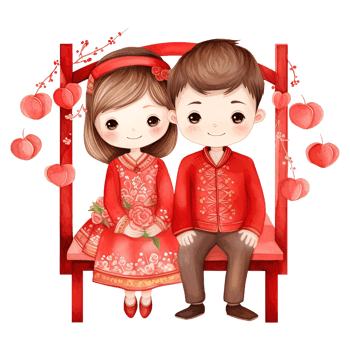 AI generated Chinese New Year Kawaii Red Couple - Festive Watercolor Clipart png