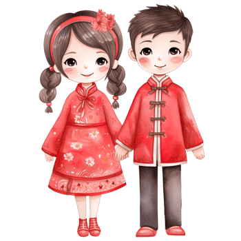 AI generated Chinese New Year Kawaii Red Couple - Festive Watercolor Clipart png