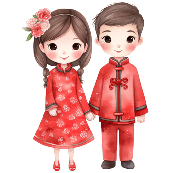AI generated Chinese New Year Kawaii Red Couple - Festive Watercolor Clipart png