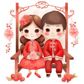AI generated Chinese New Year Kawaii Red Couple - Festive Watercolor Clipart png