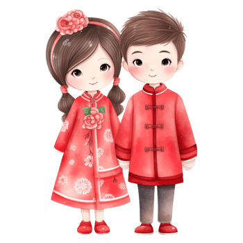 AI generated Chinese New Year Kawaii Red Couple - Festive Watercolor Clipart png