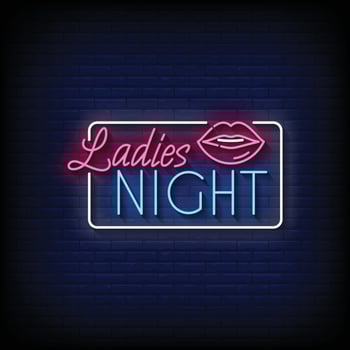 Neon Sign ladies night with brick wall background vector