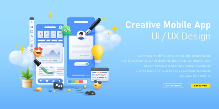 Mobile app UI UX design and coding development concept illustration vector