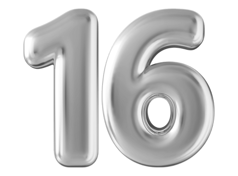 Silver 3d number 16 png