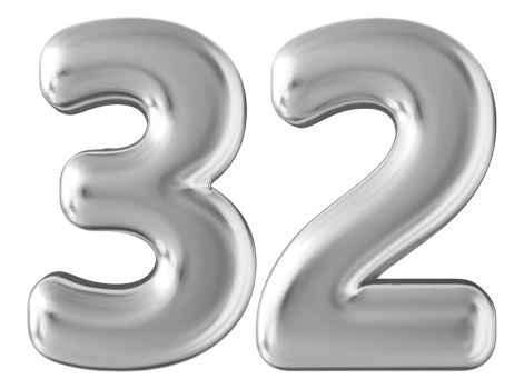 Silver 3d number 32 png