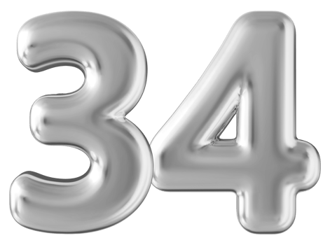 Silver 3d number 34 png