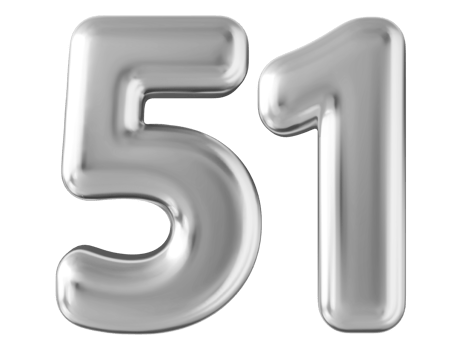 Silver 3d number 51 png
