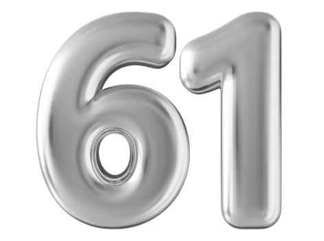 Silver 3d number 61 png