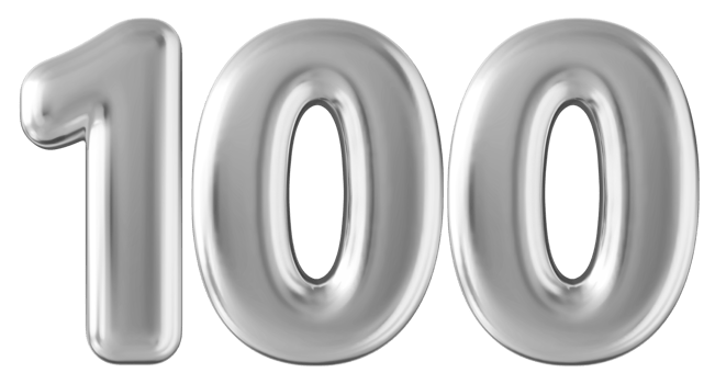 Silver 3d number 100 png