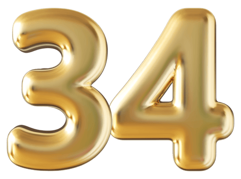 Gold 3d number 34 png
