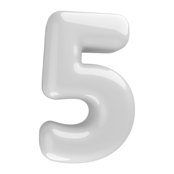 White 3D Number 5 png