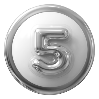 Silver 3D Number 5 png