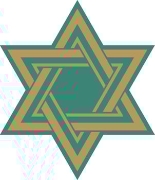 Vector gold and green jewish national ornament. Star of David. Semitic folk pattern. Israeli ethnic sign.
