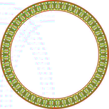Vector round colorful Indian national ornament. Ethnic plant circle, border. Frame, flower ring. Poppies and leaves.