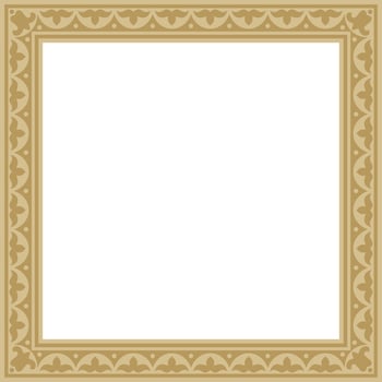 Vector golden square Kazakh national ornament. Ethnic pattern of the peoples of the Great Steppe, Mongols,  Kyrgyz, Kalmyks, Buryats. Square frame border.